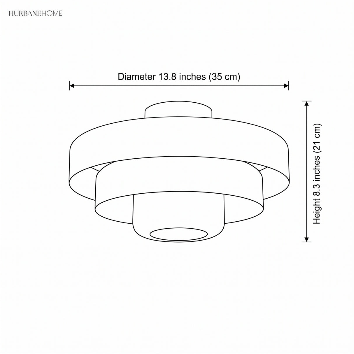 Line drawing of the ceiling light showing 13.8 inch diameter and 8.3 inch height
