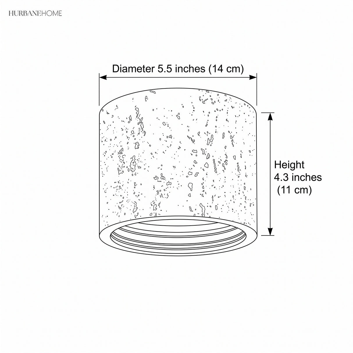 Dimension diagram showing 5.5 inch diameter and 4.3 inch height cylinder shade