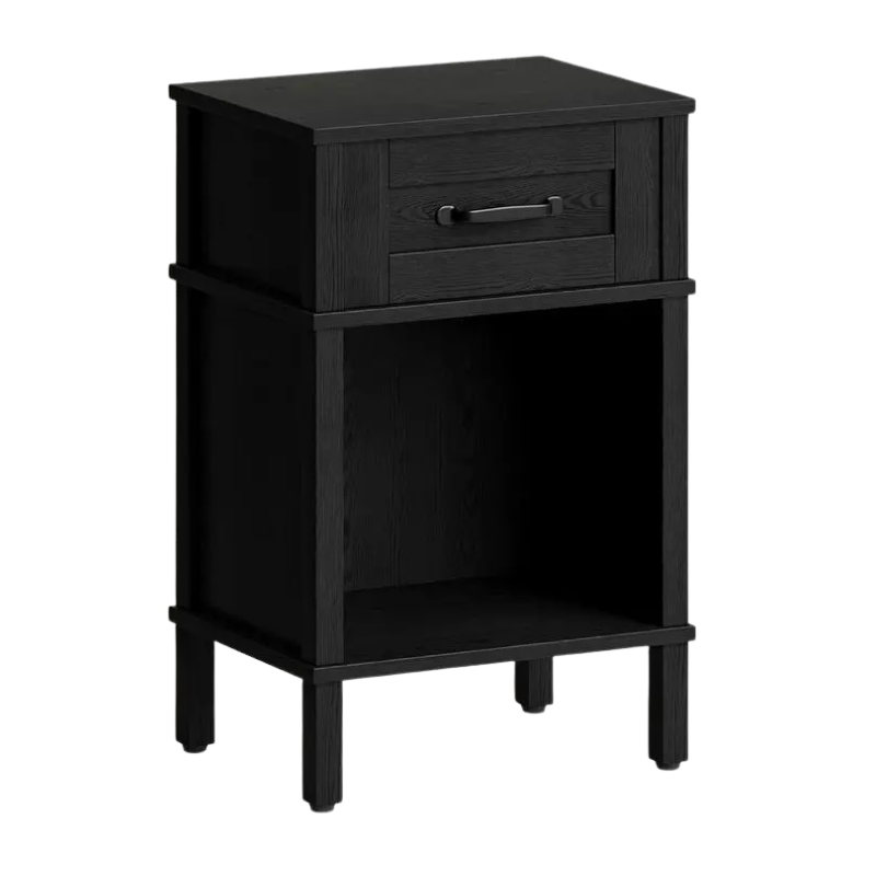 small nightstand table with drawers and open storage shelf