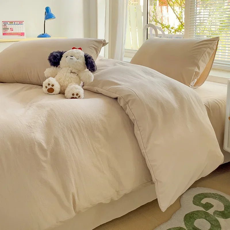 Solid Cotton Bed Linen - 4 - Piece Cotton Sheet Set with Duvet Cover - Hurbane Home