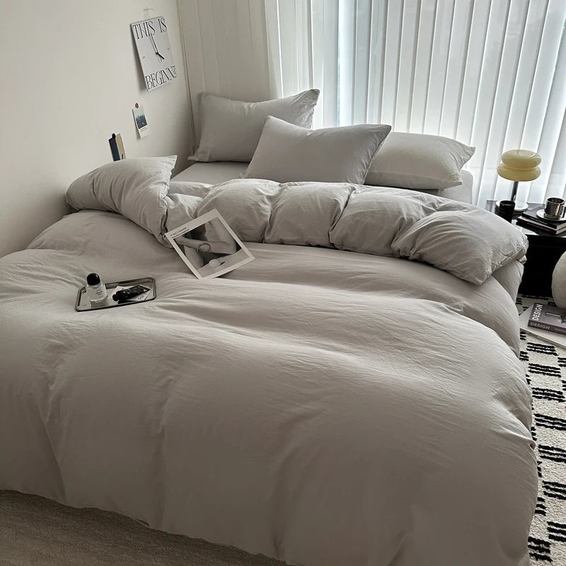 Solid Cotton Bedding Set - Soft Duvet Cover Sheet and Pillowcases - Hurbane Home