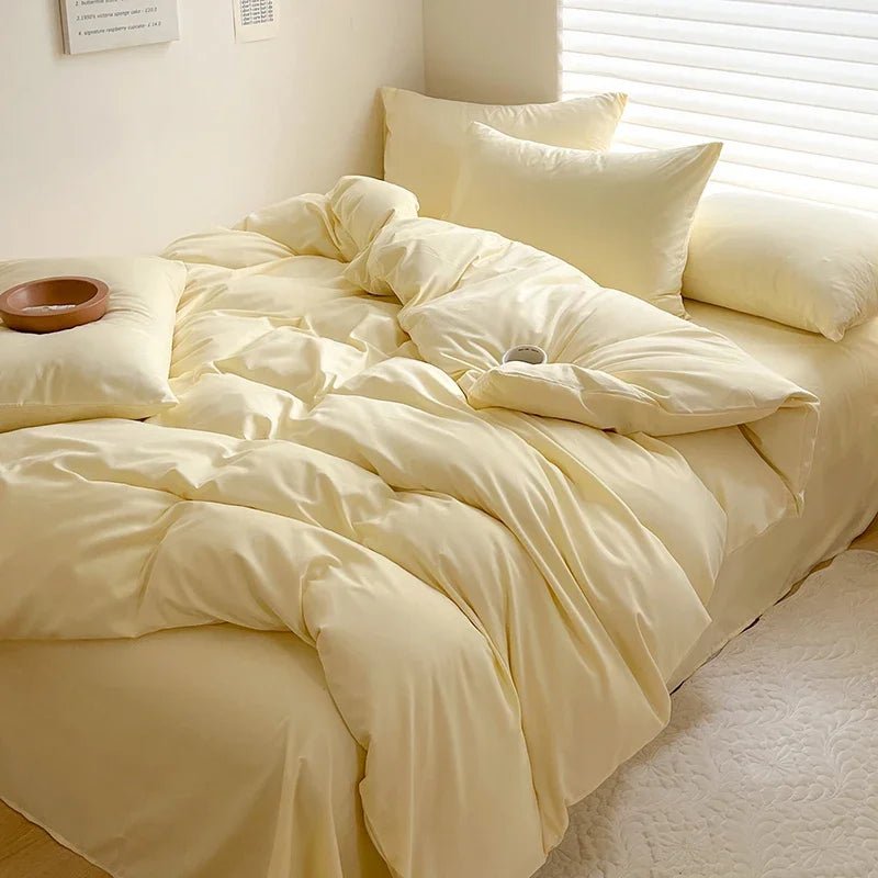 Solid Cotton Bedding Set - Soft Duvet Cover Sheet and Pillowcases - Hurbane Home