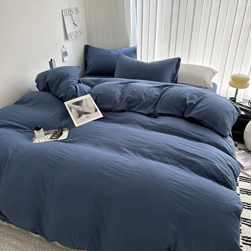 Solid Cotton Bedding Set - Soft Duvet Cover Sheet and Pillowcases - Hurbane Home