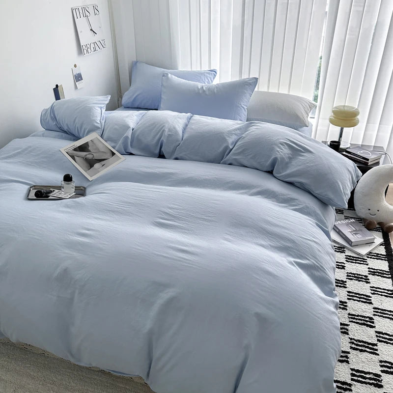 Solid Cotton Bedding Set - Soft Duvet Cover Sheet and Pillowcases - Hurbane Home