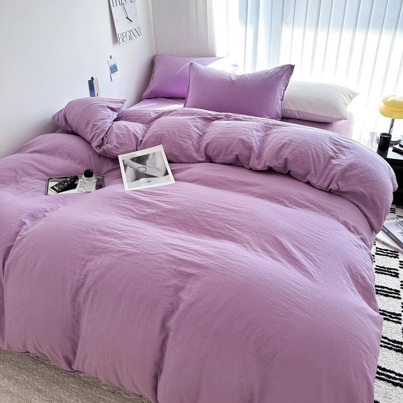 Solid Cotton Bedding Set - Soft Duvet Cover Sheet and Pillowcases - Hurbane Home
