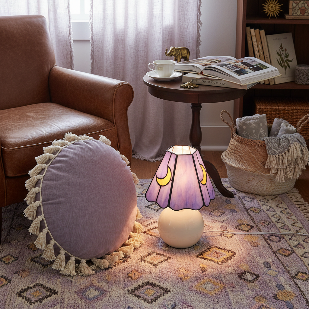Stained glass table lamp with ceramic base further product image 10