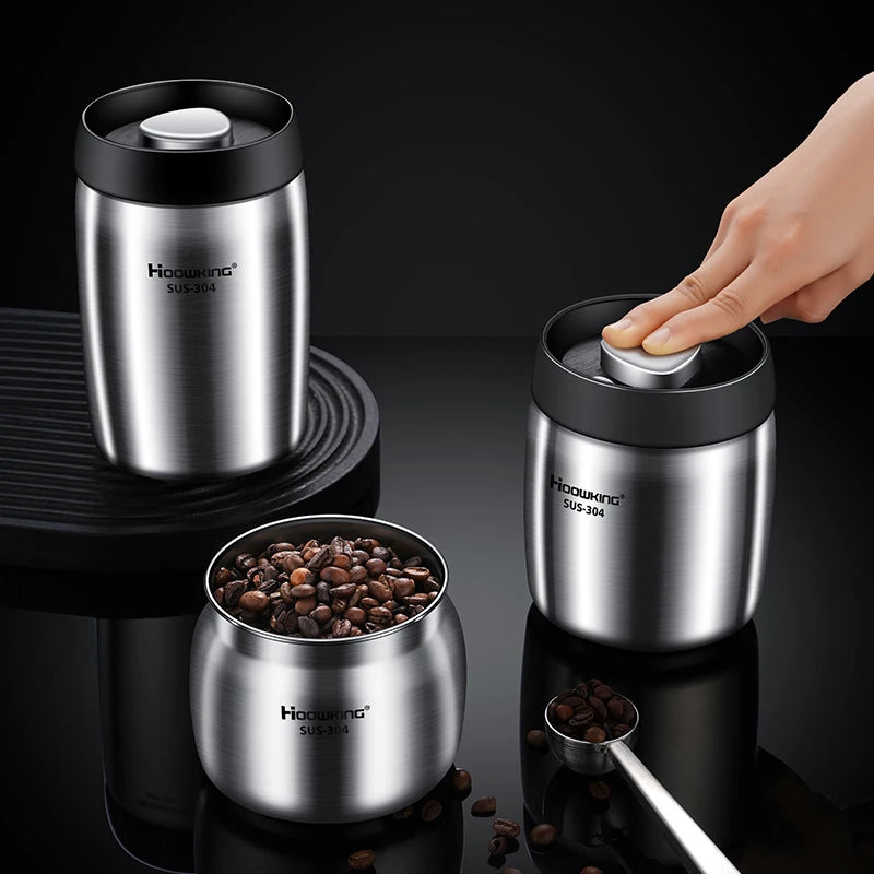 Stainless steel airtight coffee container with vacuum sealed lid for fresh coffee storage