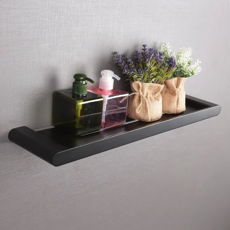 Stainless Steel Bathroom Rack – Black Wall Mounted Shelf with Towel Bar - wall mounted bathroom shelf - Hurbane Home