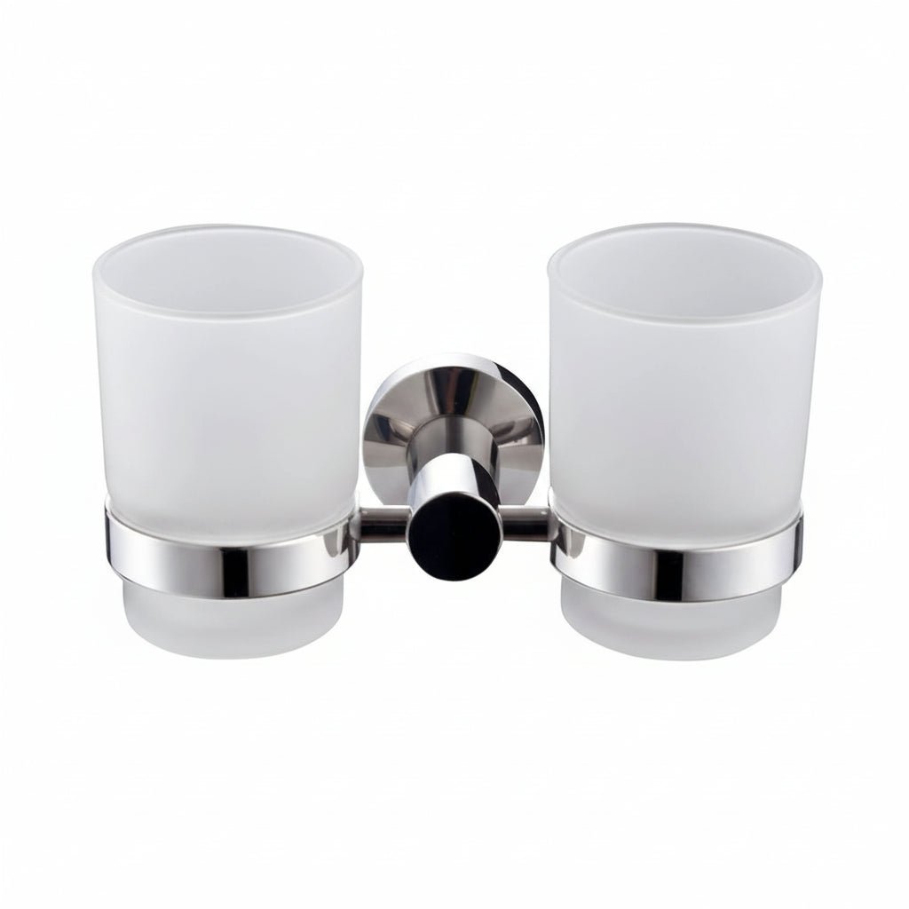 Stainless Steel Double Toothbrush Tumbler Holder - Wall Mounted Organizer - Wall Mounted Toothbrush Holder - Hurbane Home