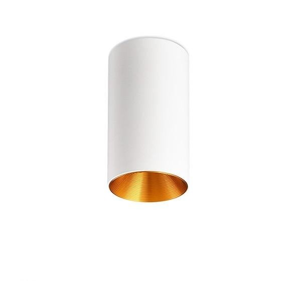 White cylinder ceiling light with a gold inner reflector