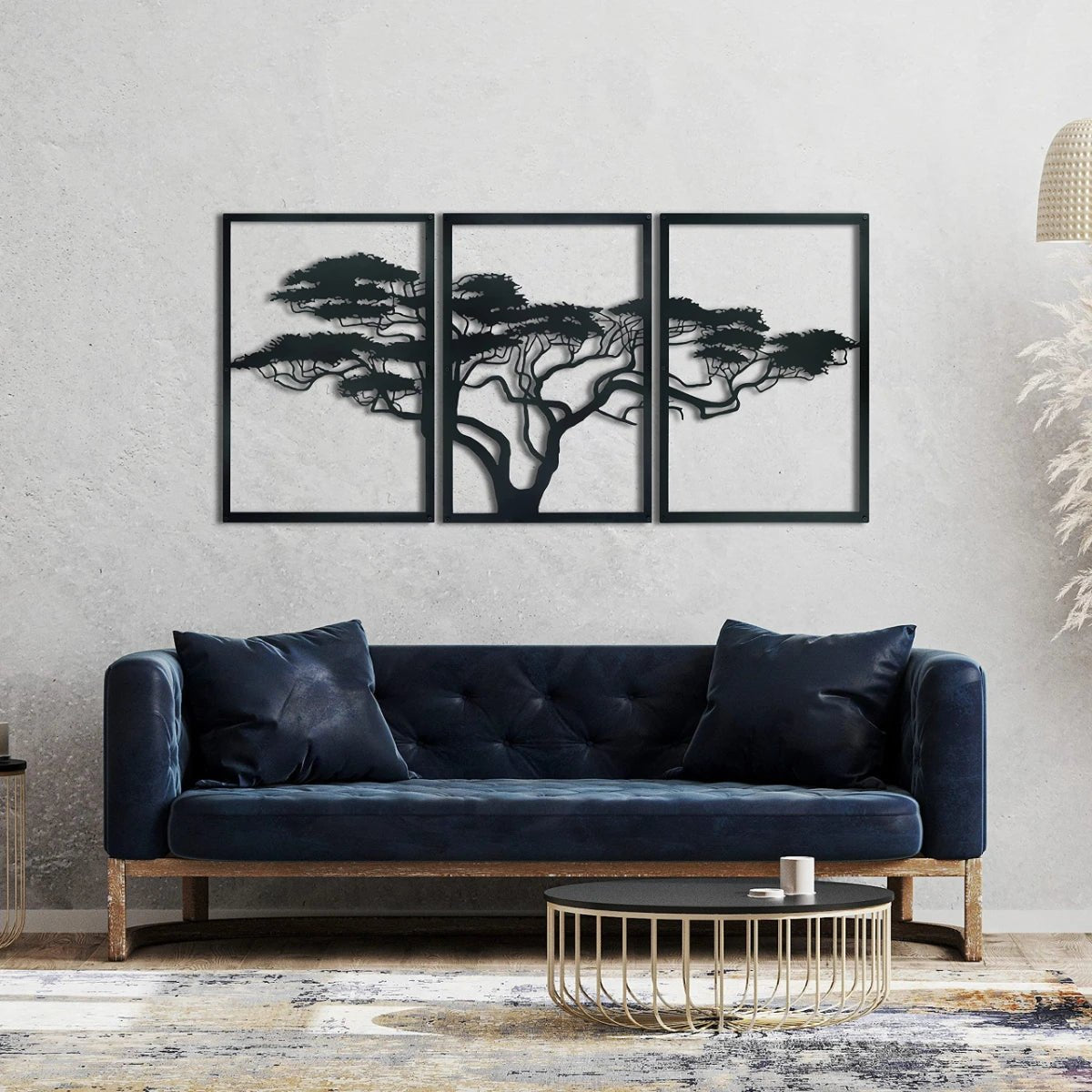 Three Piece Tree Wall Art - Tree of Life Black Metal Wall Set - Hurbane Home