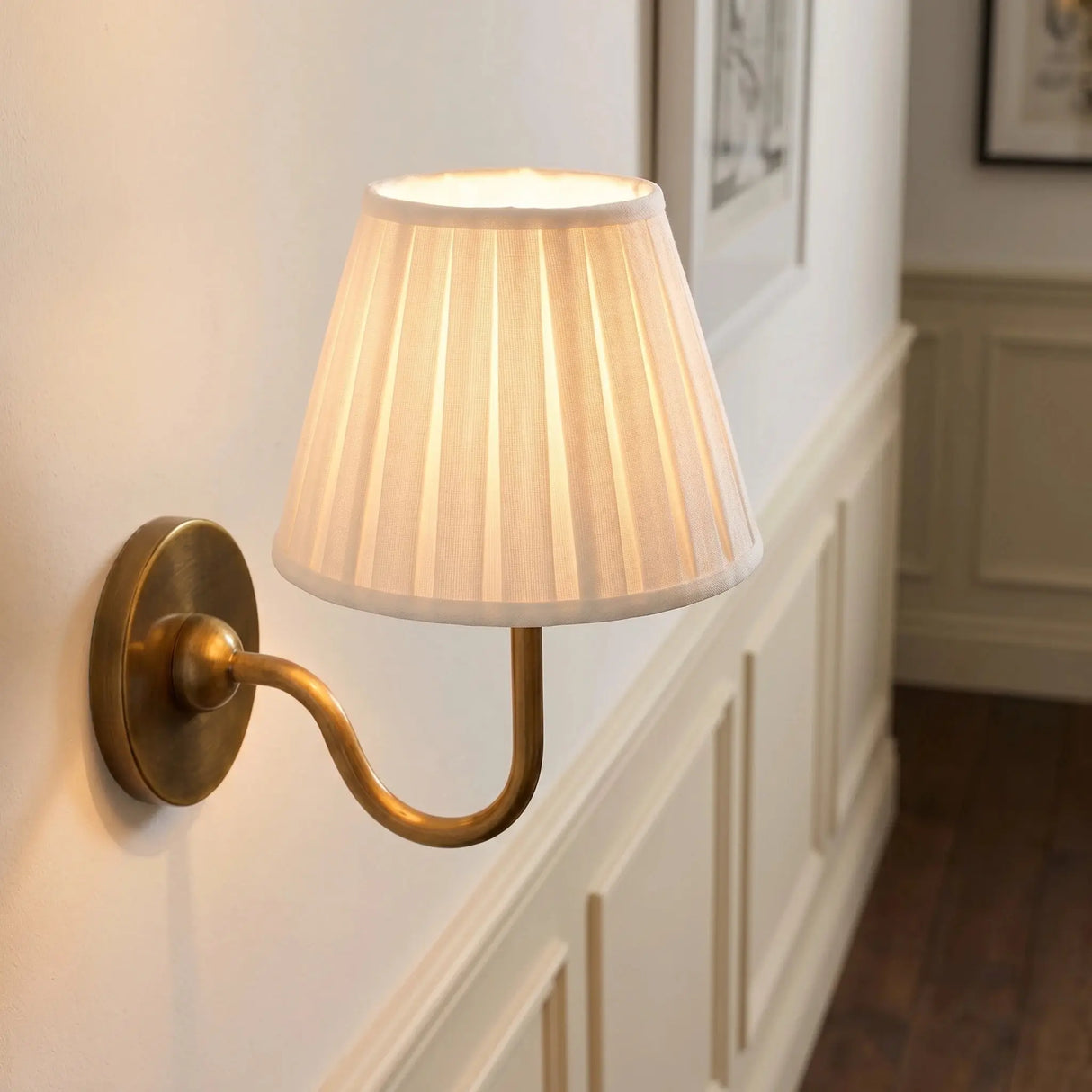 Traditional pleated linen shade wall sconce further product image 16