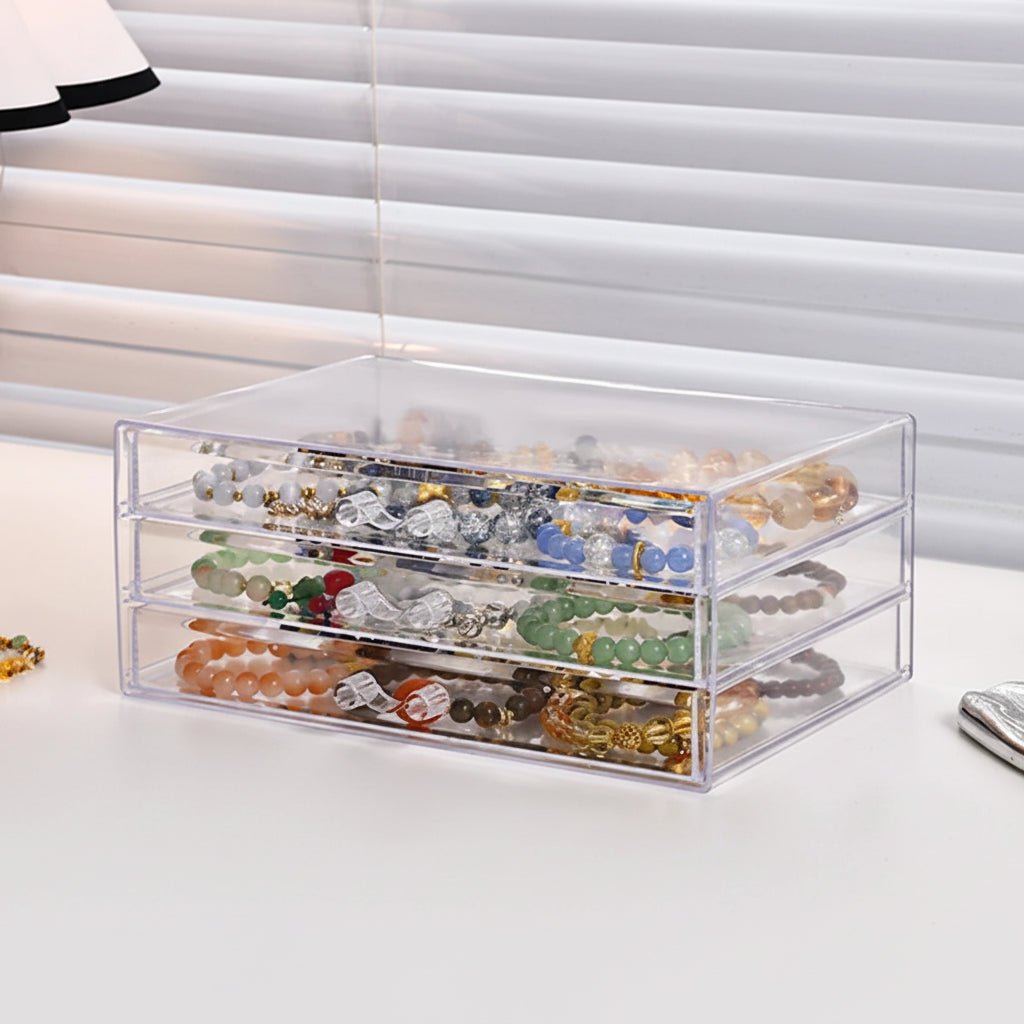 Transparent Jewelry Organizer Box with Stackable Trays for Efficient Storage - Jewelry Organizer Box - Hurbane Home
