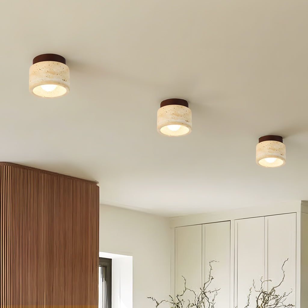 Travertine and wood semi flush ceiling light additional product view 6