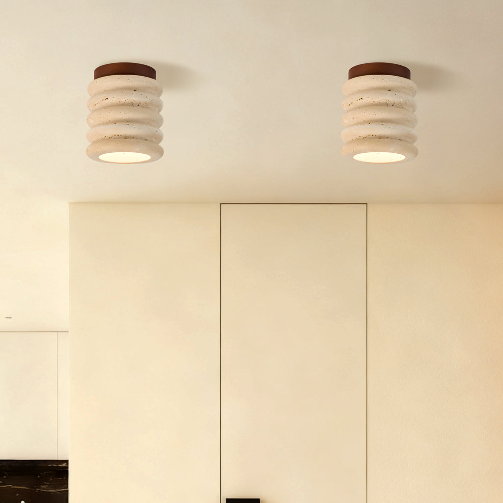 Travertine and wood semi flush ceiling light colour option view 9