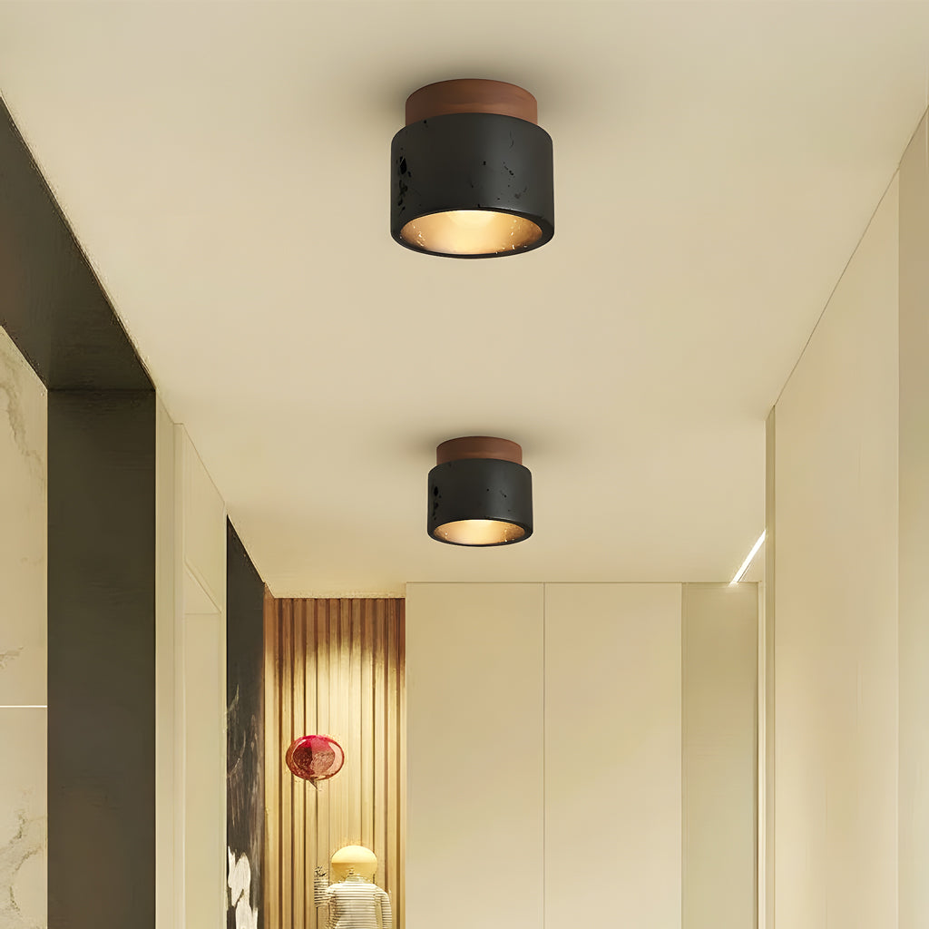 Travertine and wood semi flush ceiling light alternative angle view 13
