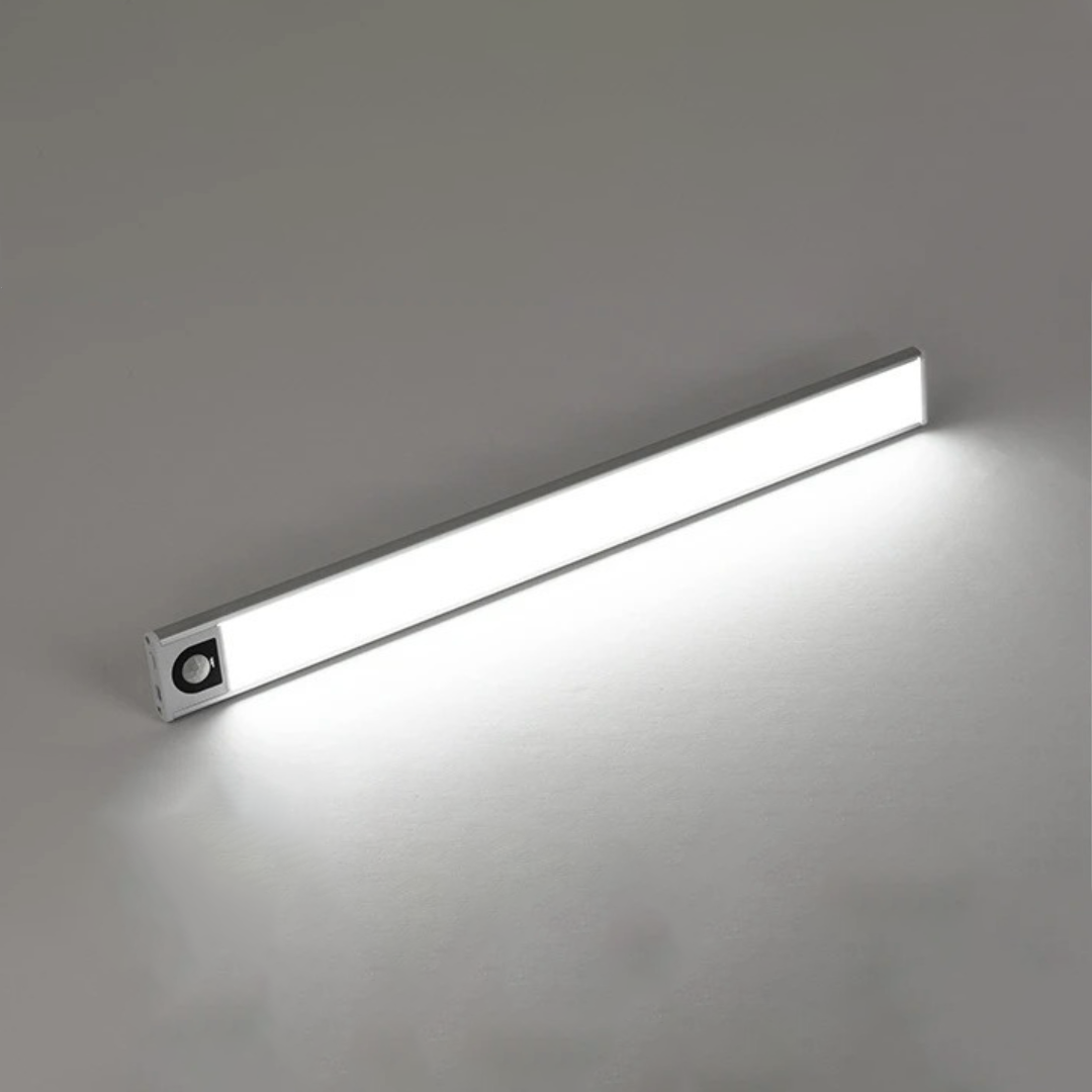 Silver light bar lit cool white showing the frosted diffuser