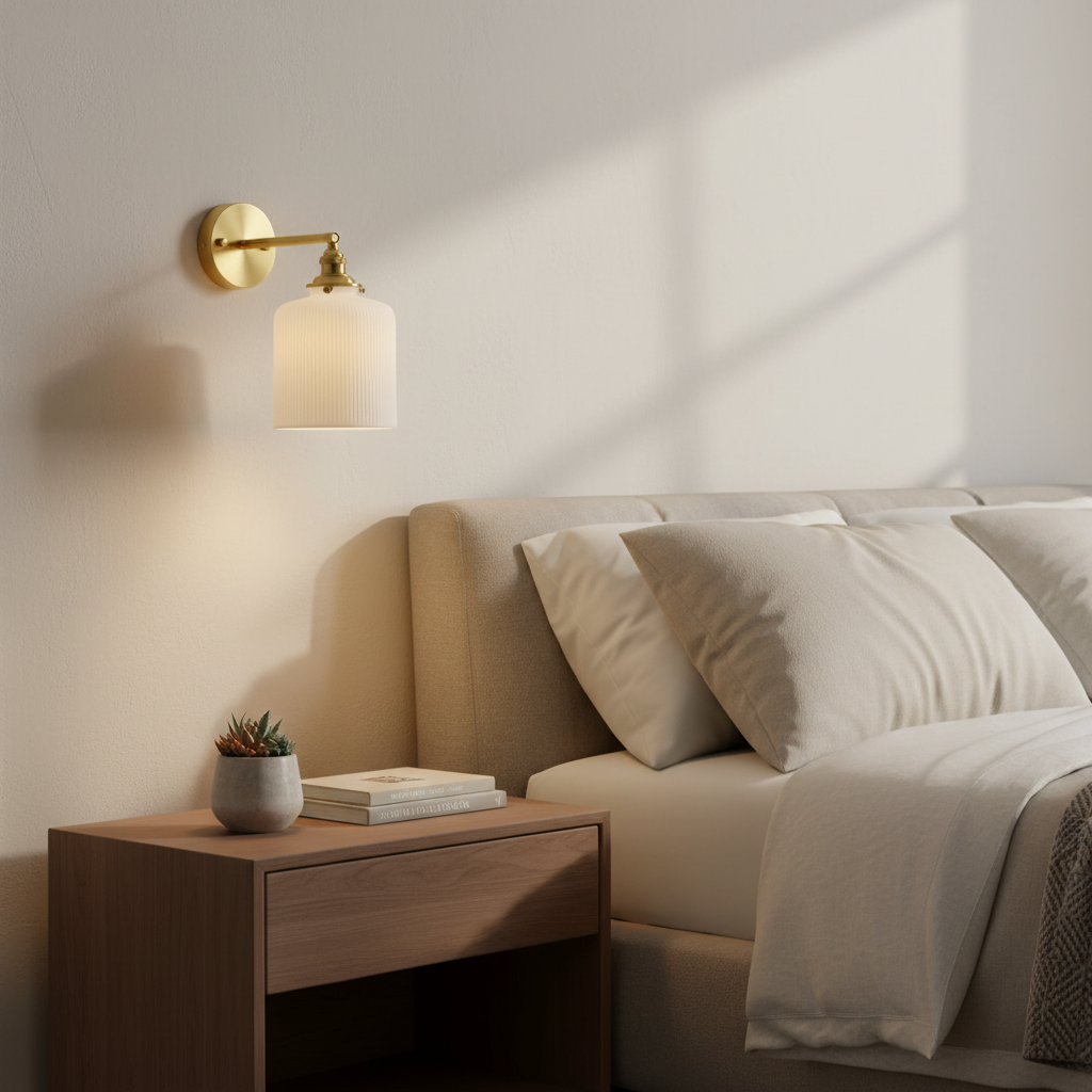 Vintage Ceramic Wall Sconce with Copper Accents for Hallway Bedroom