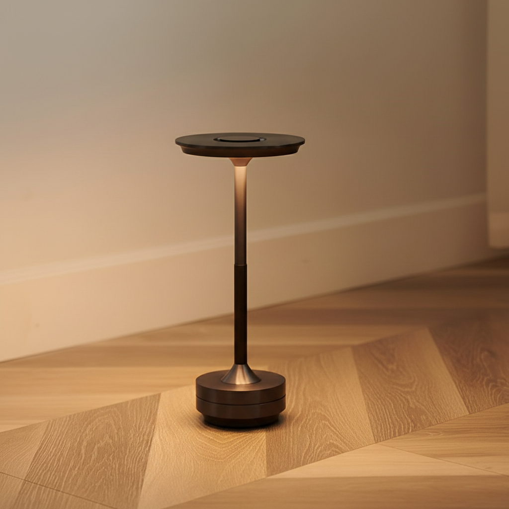 Rechargeable Table Lamp with Dish Shade and Touch Dimming Control