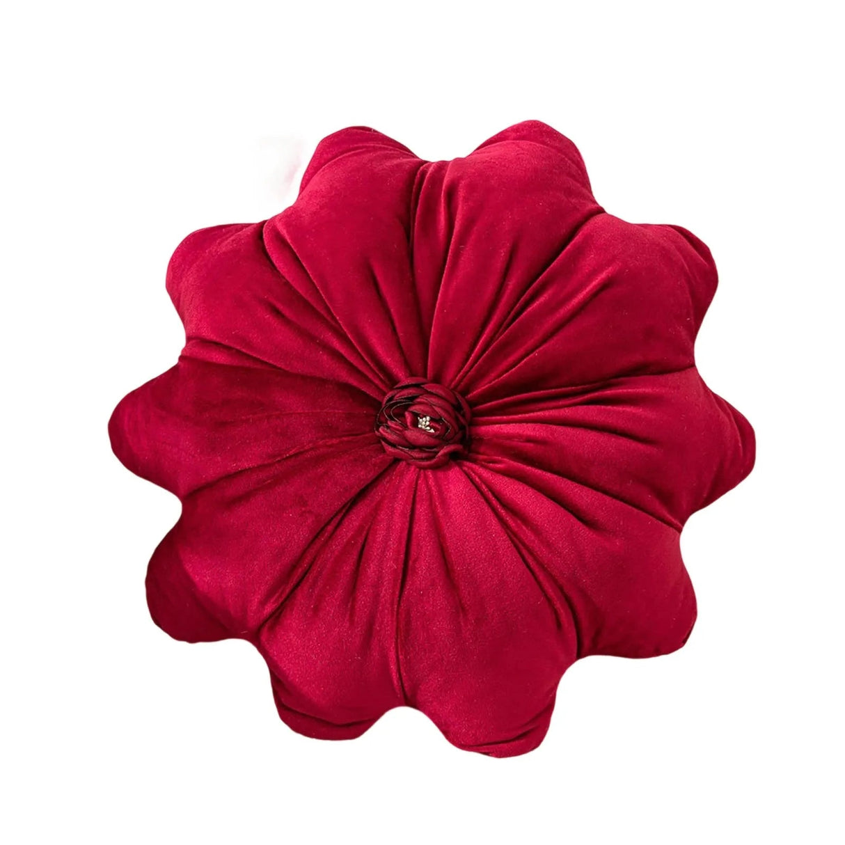 Velvet Round Pillow - Soft Plush Pleated Floral Accent Cushion - flower shaped throw pillows - Hurbane Home