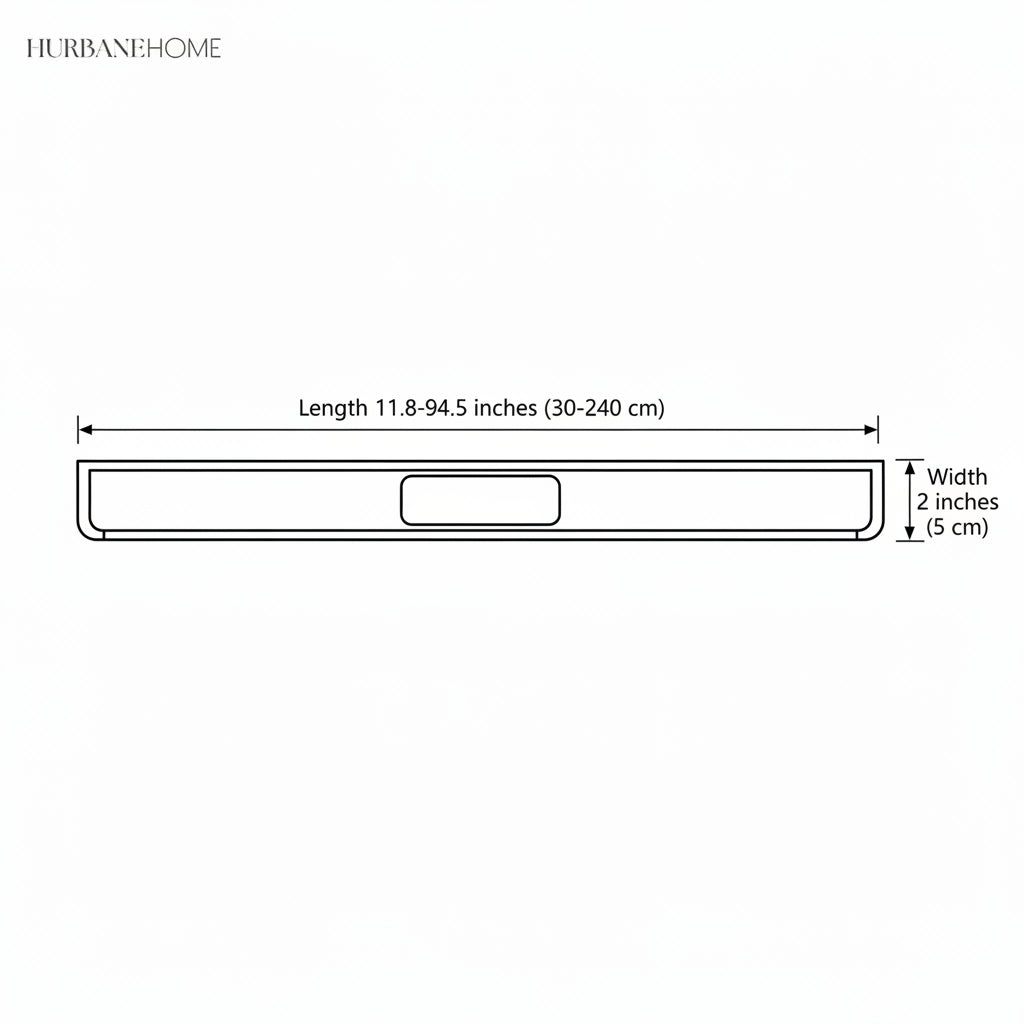 Dimension diagram: linear LED wall light, length 11.8 to 94.5 inches, width 2 inches
