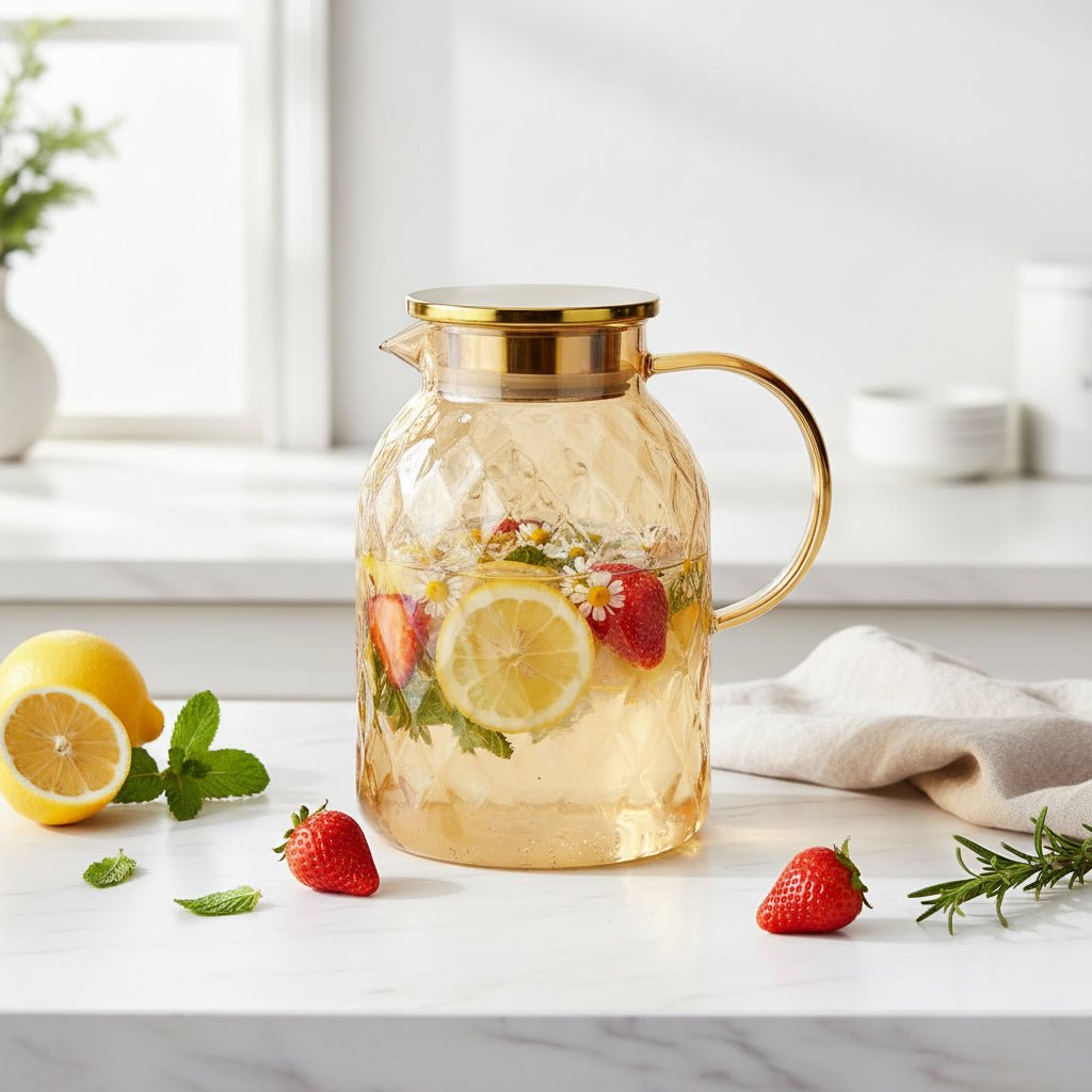 Vintage Glass Pitcher for Fruit Infused Juices - Elegant Hydration Solution - Fruit Infusion pitcher - Hurbane Home