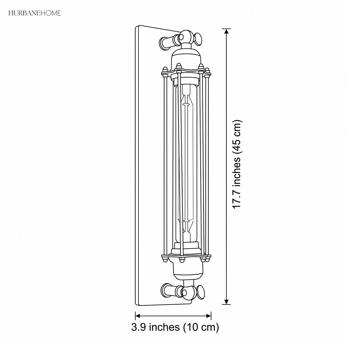 Line drawing showing 17.7 in height and 3.9 in width for the sconce