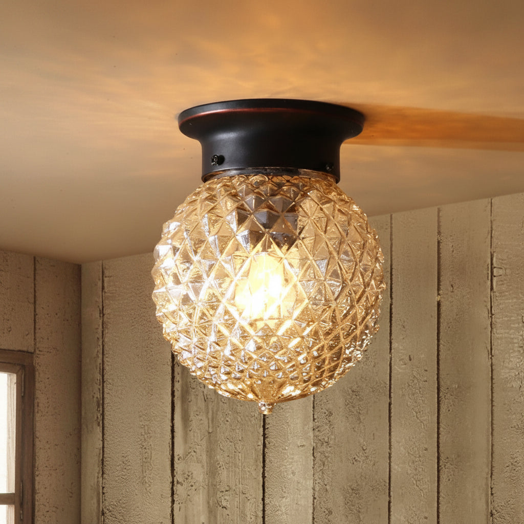 Vintage LED ceiling lamp installed in a hallway