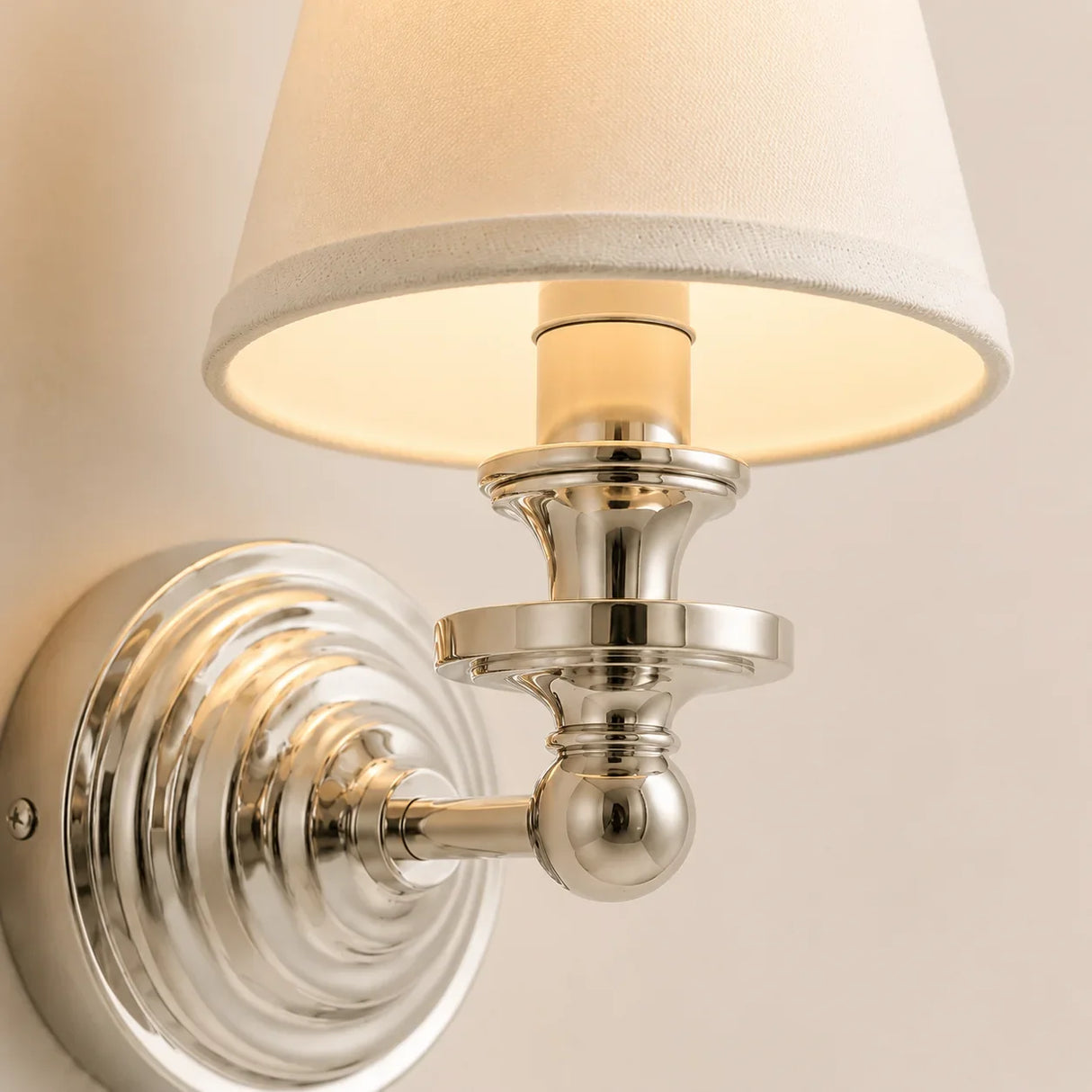 Vintage linen shade wall sconce detail view 29 showing finish and construction