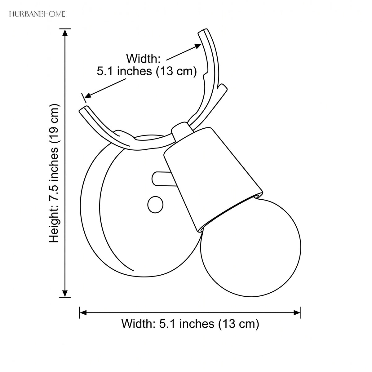 Dimension diagram showing 7.5 inch height and 5.1 inch width