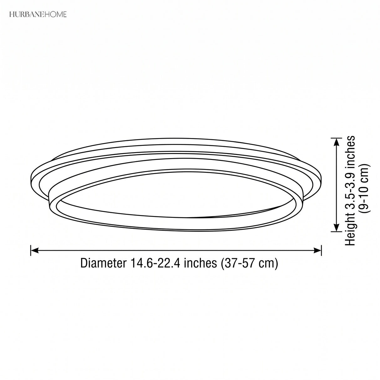 Dimension diagram of the walnut flush mount, 14.6 to 22.4 inch diameter
