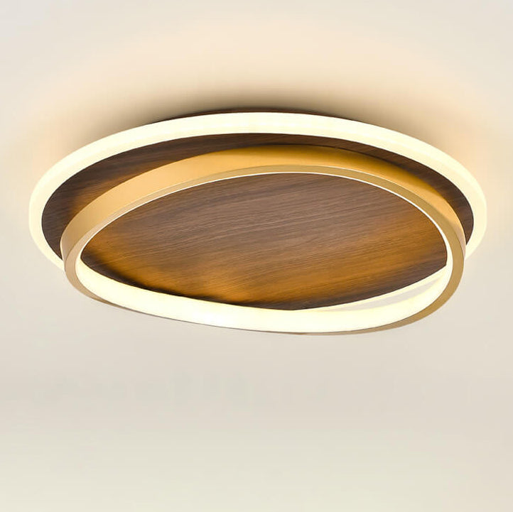 Side profile of the walnut grain flush mount ceiling light