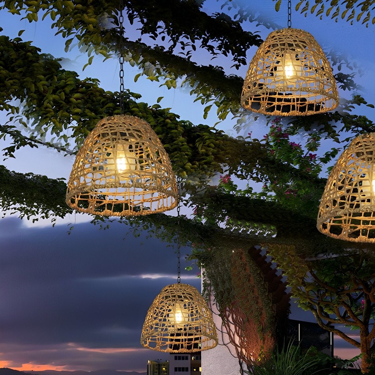 Solar woven bell pendant lantern detail view 4 showing finish and construction