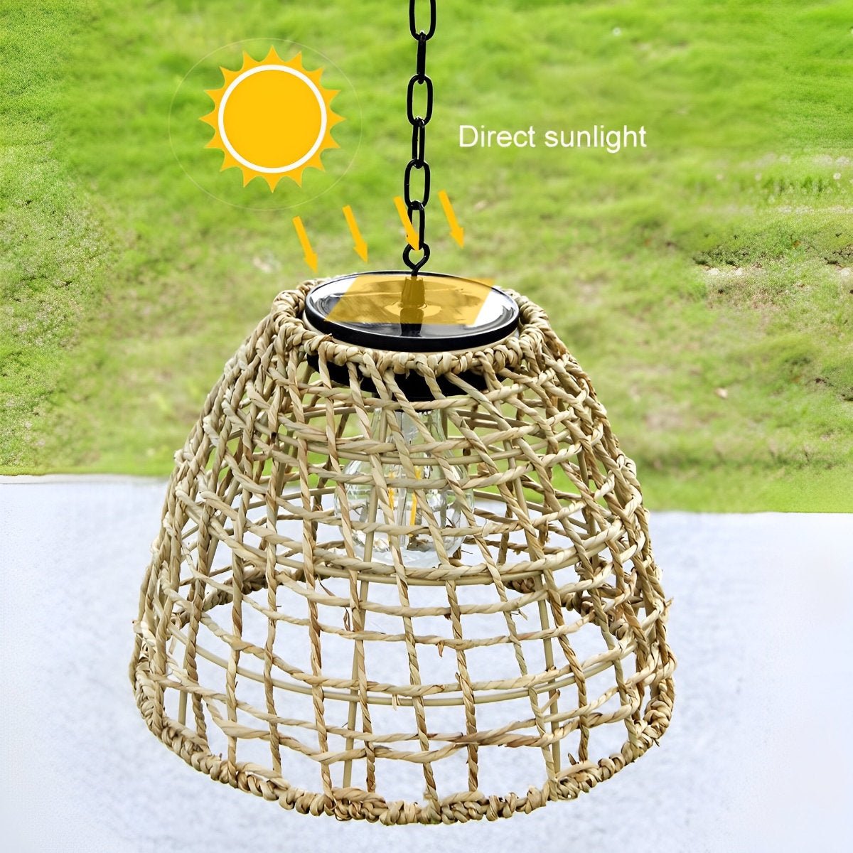 Solar woven bell pendant lantern detail view 6 showing finish and construction