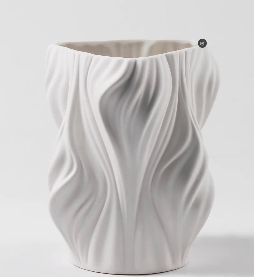 White Textured Ceramic Vase - Elegant Home Decor & Floral Display Accent - Textured Ceramic Vase - Hurbane Home