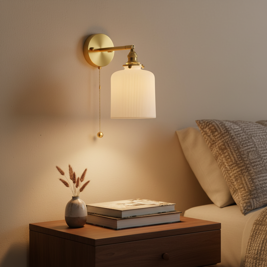 Vintage Ceramic Wall Sconce with Copper Accents for Hallway Bedroom