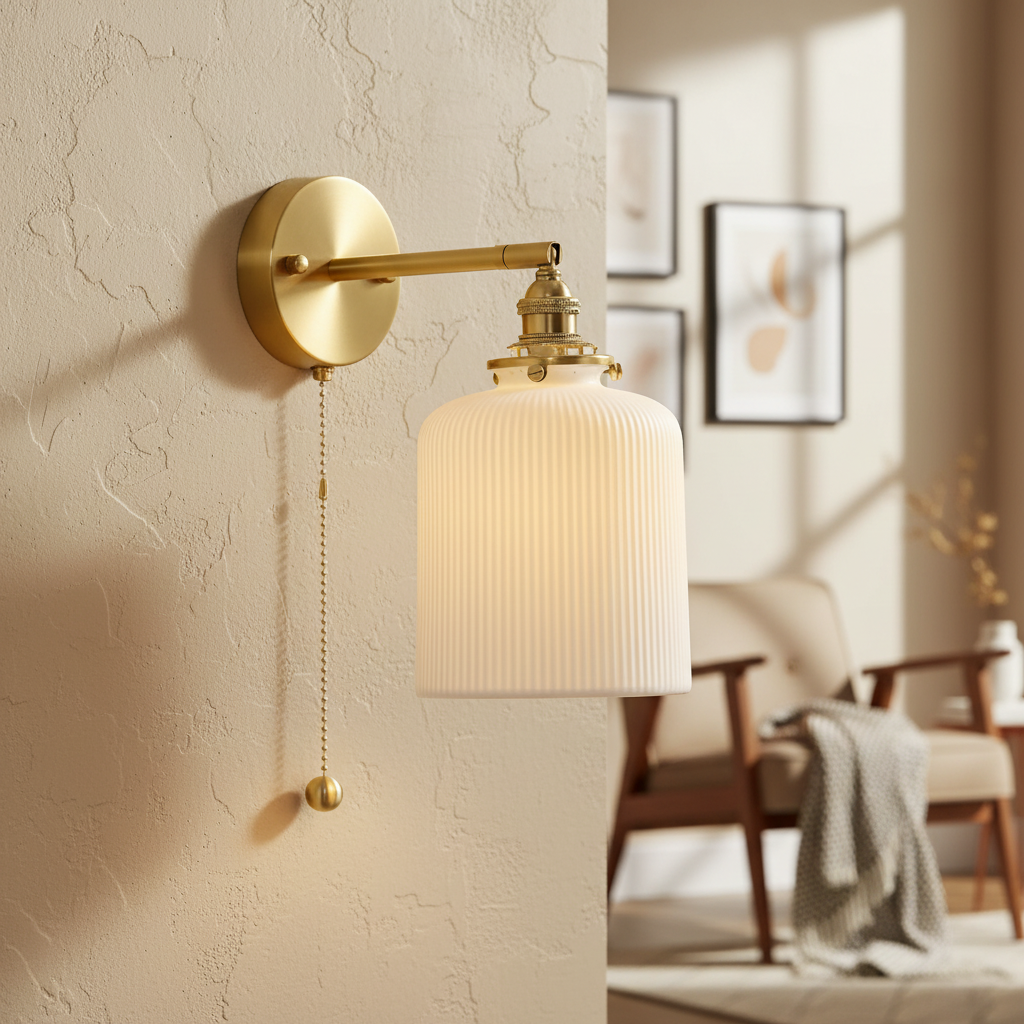 Vintage Ceramic Wall Sconce with Copper Accents for Hallway Bedroom