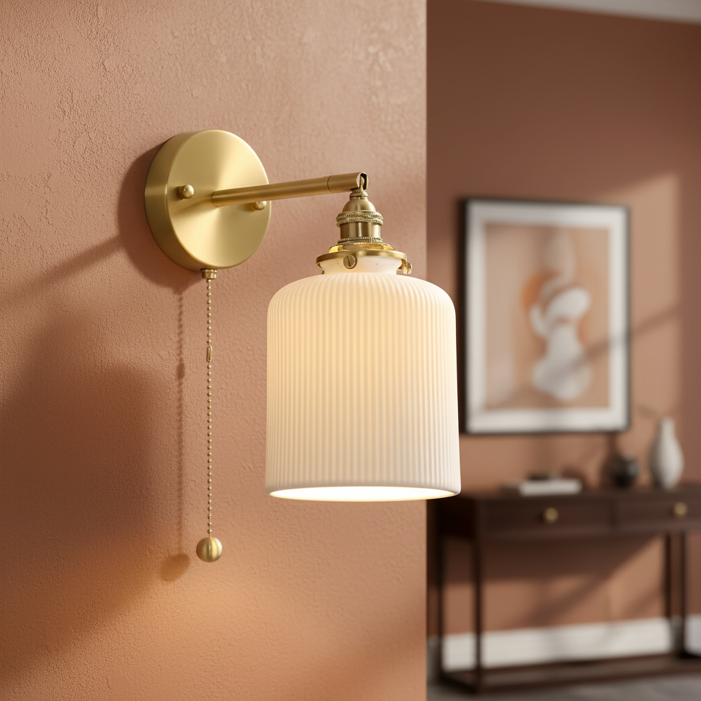 Vintage Ceramic Wall Sconce with Copper Accents for Hallway Bedroom