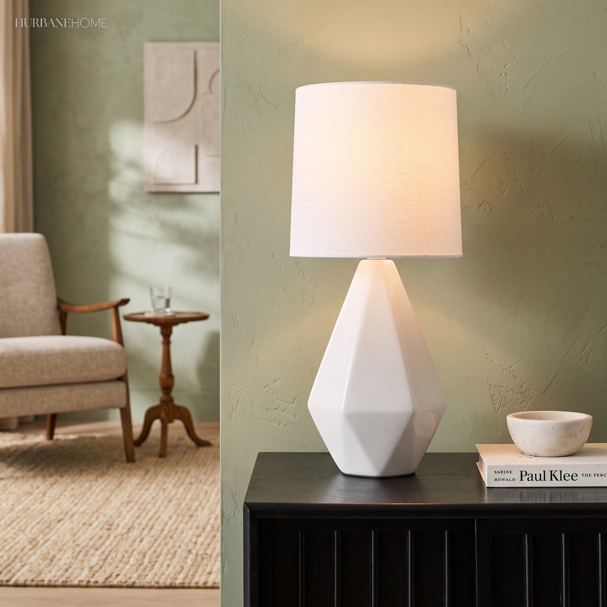 White Ceramic Table Lamp in a styled room