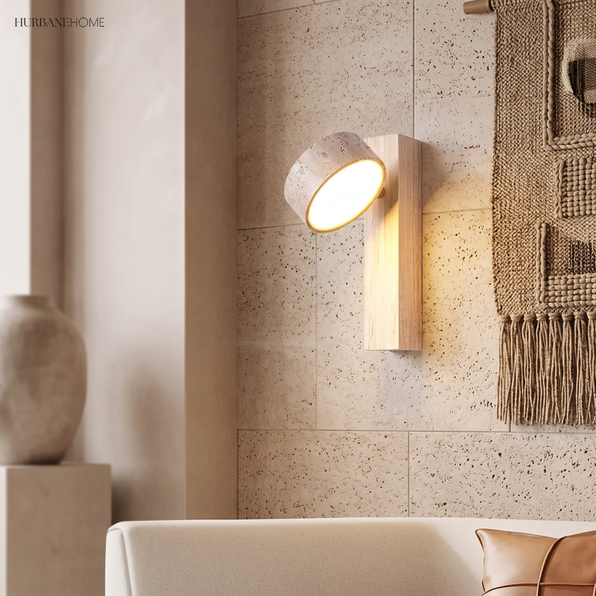 Travertine Rotatable Wall Lamp in a bedroom setting