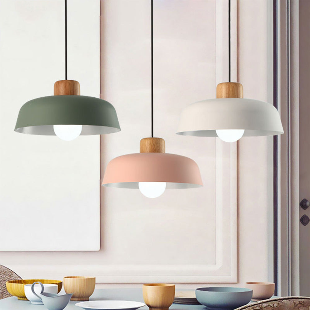 Wood and aluminum dome pendant light product view