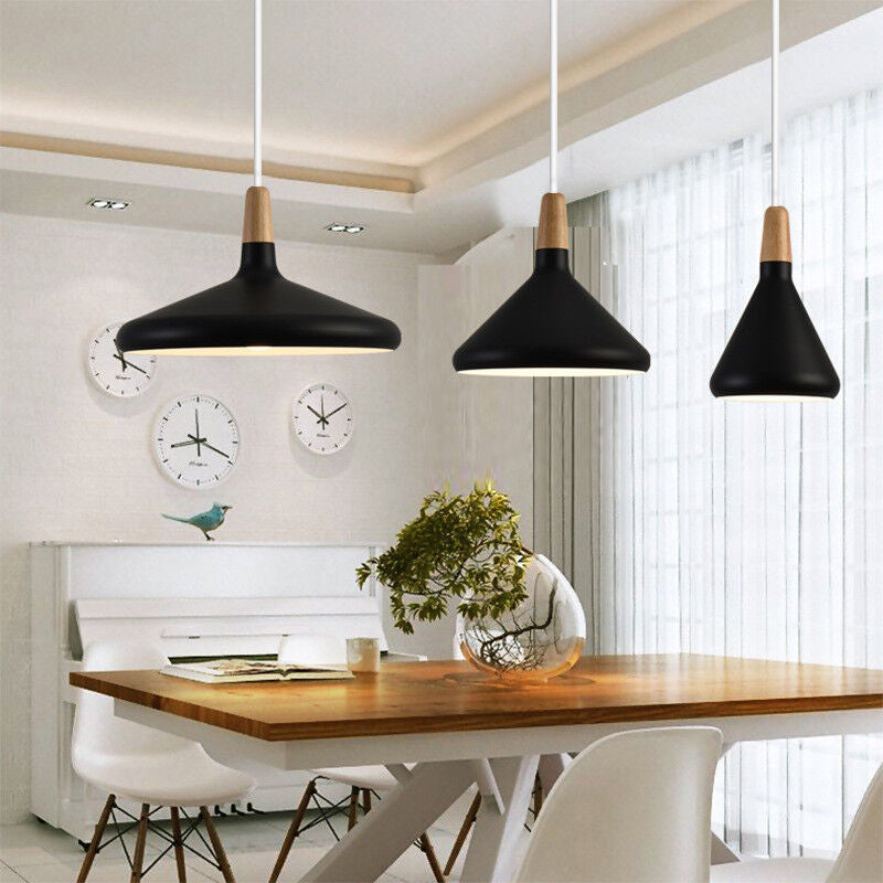 Nordic wood and aluminum pendant light product photograph