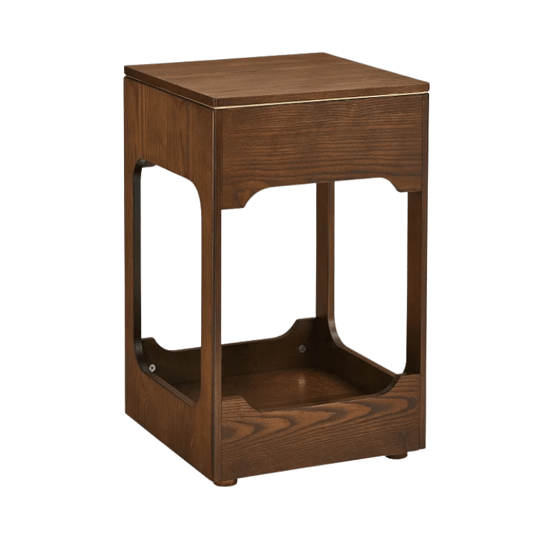 Wood Side Table - Mid Century Lift Up Storage Walnut Finish - Wooden End Table - Hurbane Home