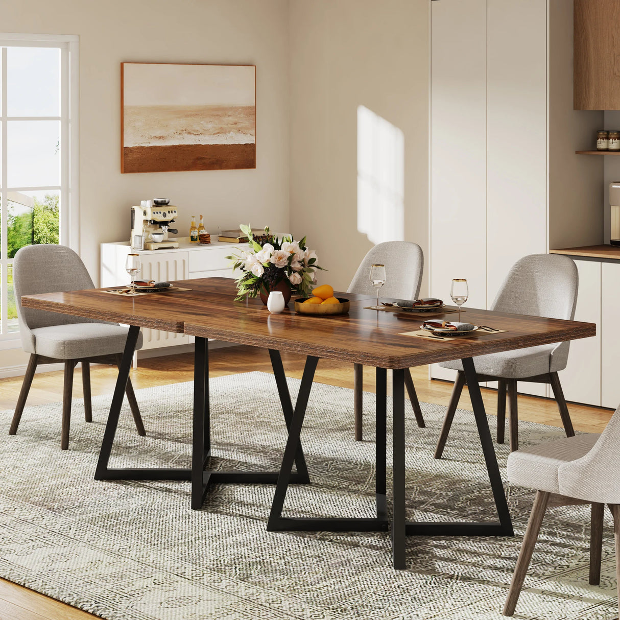 wood square dining table industrial steel legs