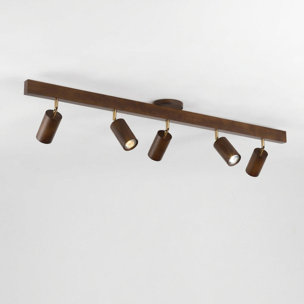 Walnut five head track bar measuring 120 cm long and rated 35 watts