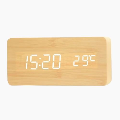 Wooden Alarm Clock – LED Digital Display with Temperature for Bedroom - Hurbane Home