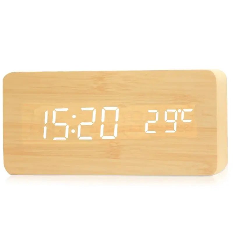 Wooden Alarm Clock – LED Digital Display with Temperature for Bedroom - Hurbane Home