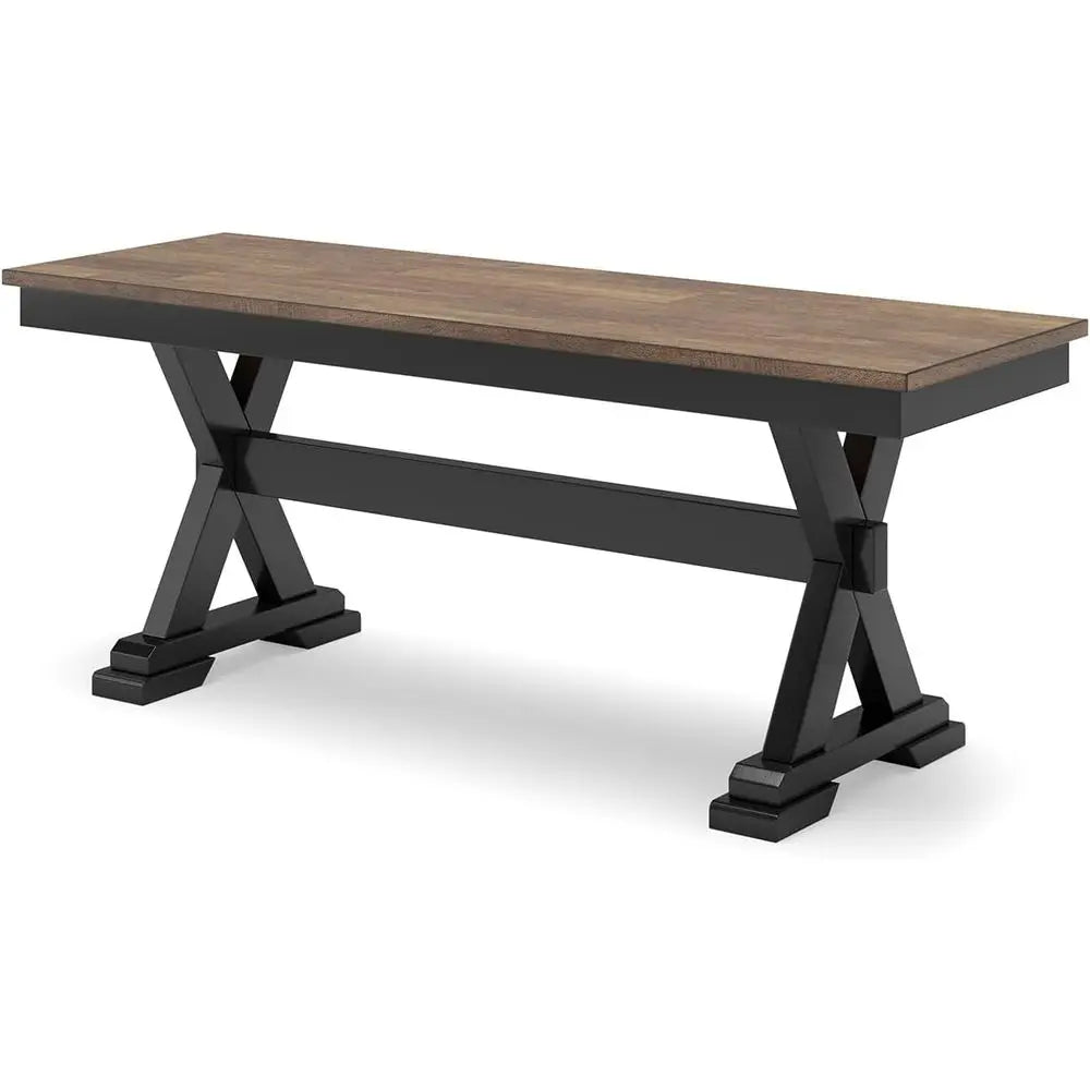Farmhouse Dining Bench – Dark Brown Wood Seat With Black Frame.