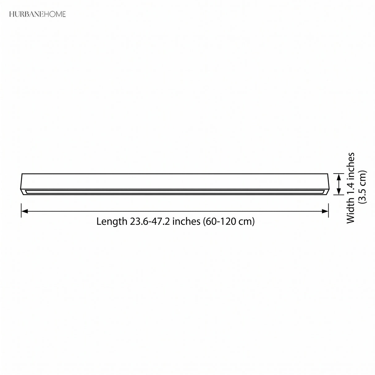 Wood grain LED linear bar light dimensions diagram