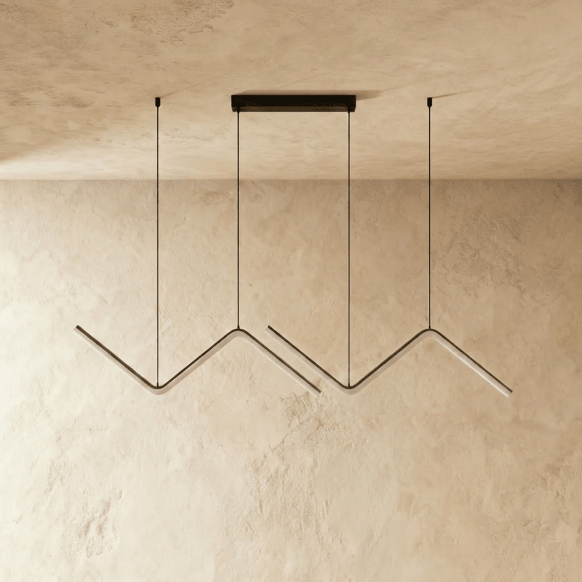 Zigzag linear LED pendant light in aluminium alternative angle view 1